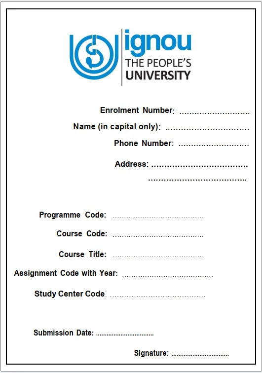 Download IGNOU Assignment Cover Page
