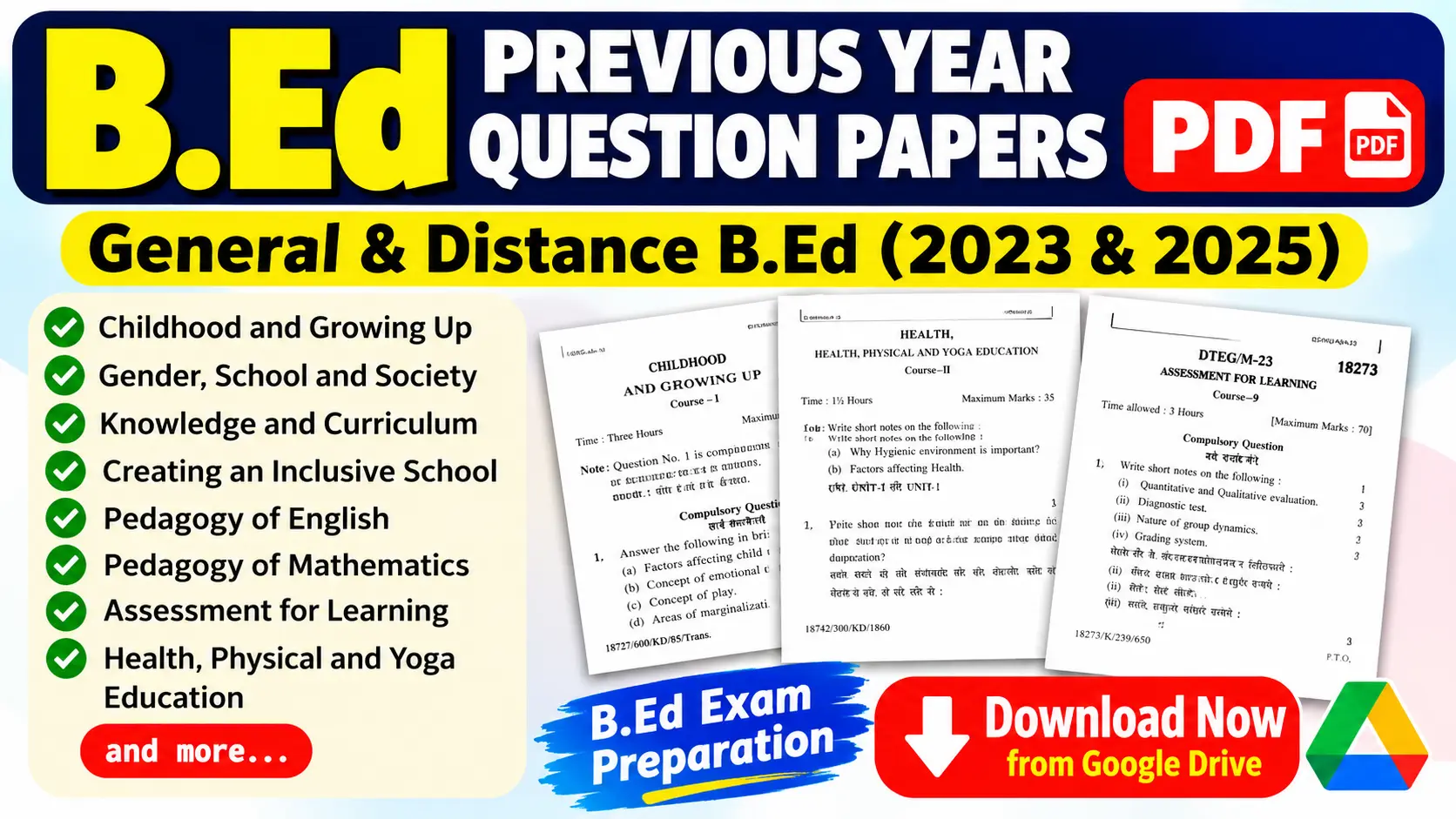 B.Ed Previous Year Question Papers PDF Download